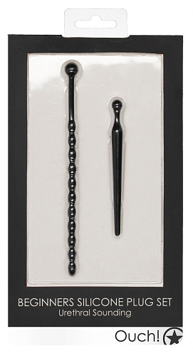 Набор из двух чёрных уретральных стимуляторов Shots Media BV Beginners Silicone Plug Set OU435BLK