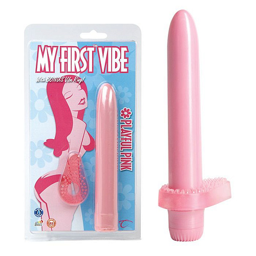 Розовый вибратор с эрекционным кольцом Topco Sales My First Vibe 1072786 (17 см)