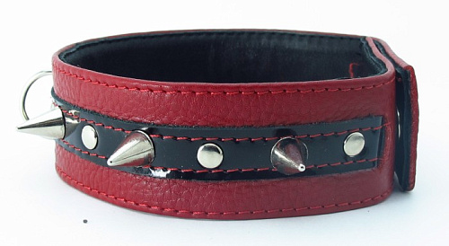 Узкий красно-черный ошейник с шипами БДСМ арсенал 55010