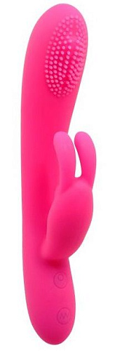 Розовый вибратор с загнутым кончиком и зайчиком для клиторальной стимуляции Baile Ulysses BI-014329 (19,5 см)