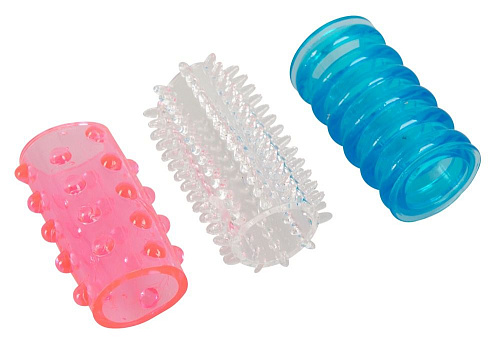 Комплект из трёх рельефных, разноцветных насадок на пенис Orion Tokyo Sleeves 05143060000