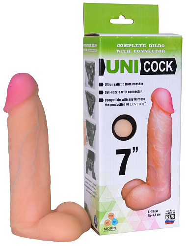 Фаллическая насадка телесного цвета Harness LOVETOY (А-Полимер) UNICOCK 7 082303 (19 см)