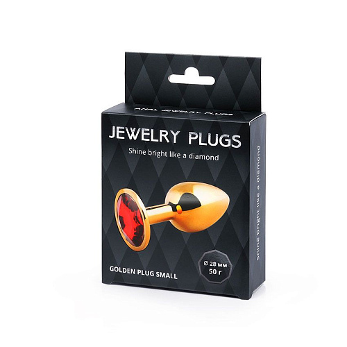 Золотистая анальная пробка с красным стразом Anal Jewelry Plug GS-16 (7,2 см)