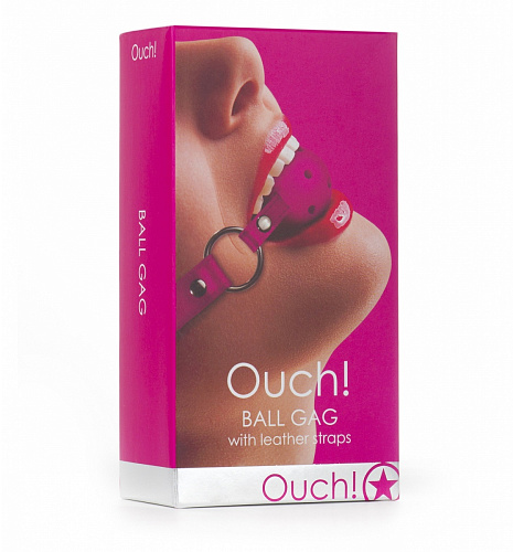 Кляп-шар на розовых кожаных ремешочках Shots Media BV OU047PNK