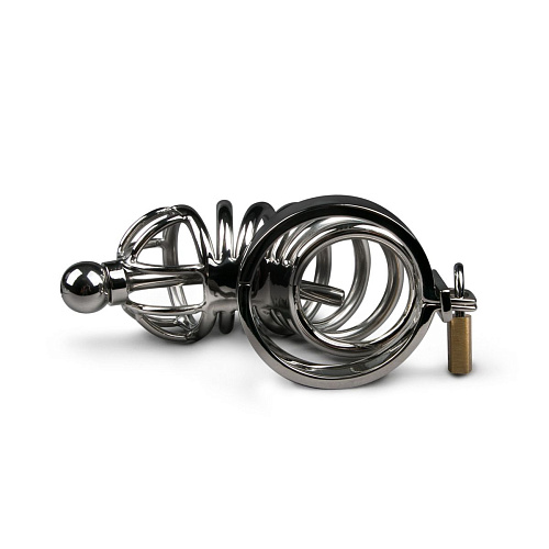 Серебристый мужской пояс верности EDC Wholesale Sinner Long Metal Dilator SIN079