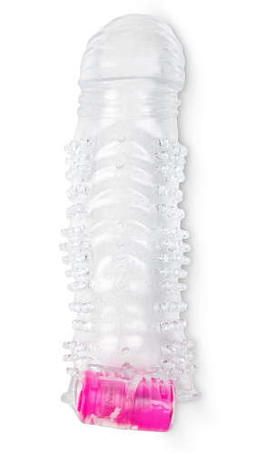 Прозрачная насадка на пенис с шипами и вибропулькой Brazzers BRR001 (13 см)