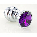 Серебристая рифлёная пробка с фиолетовым кристаллом 4sexdreaM 47147-3 (9 см)