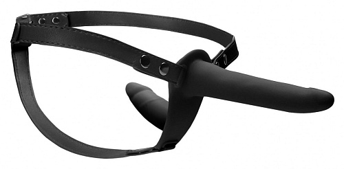 Чёрный двойной страпон на ремешках Shots Media BV Adjustable OU465BLK (16 см)