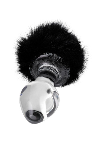 Стеклянная анальная втулка с чёрным хвостиком Sexus 912226 (9,5 см)
