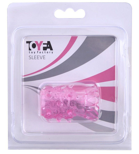 Розовая рельефная насадка на пенис ToyFa 888001