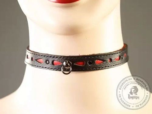 Чёрный с красным декоративный ошейник со стразами и колечком Подиум Р229