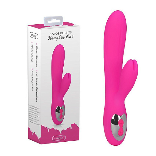 Розовый силиконовый вибратор с отростком для стимуляции клитора Erokay EK-1405PNK (22 см)