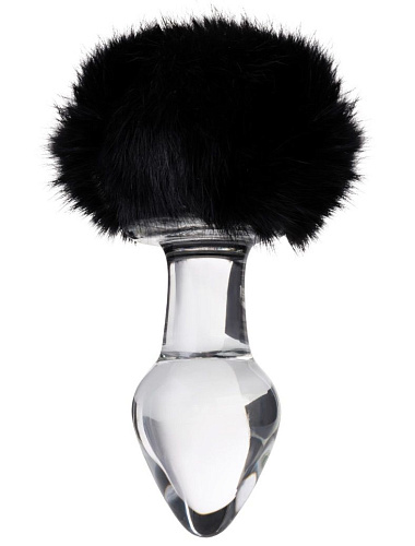 Стеклянная анальная втулка с чёрным хвостиком Sexus 912226 (9,5 см)