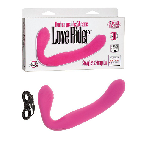 Розовый перезаряжаемый водонепроницаемый страпон California Exotic Novelties Rechargeable Silicone Love Rider Strapless Strap-On SE-1499-55-3