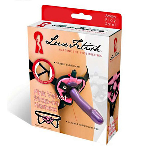 Чёрно-розовые плюшевые трусики для страпона Lux Fetish LF1338