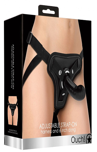 Чёрный страпон Shots Media BV Adjustable 6 Strap-on OU276BLK (17 см)