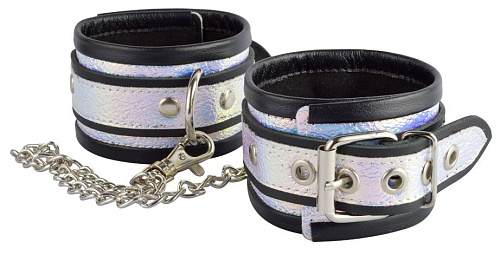 Чёрные поножи с голографическими вставками на регулируемых ремешках Sitabella 3069-91