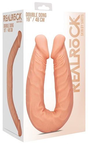 Телесный двусторонний фаллоимитатор длиной Shots Media BV Double Dong REA070FLE (48,1 см)