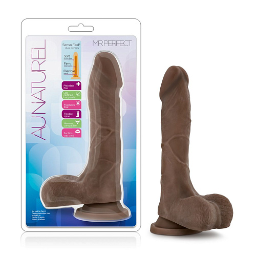 Коричневый фаллоимитатор с мошонкой Blush Novelties Mister Perfect BL-71806 (17 см)