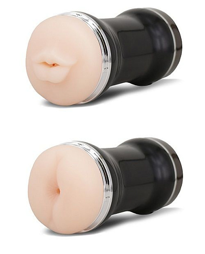 Двусторонний мастурбатор ротик и анус чёрного цвета Seven Creations DOUBLE O HEAVEN DOUBLE ENDED COCKSTROKER  50974