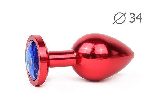 Коническая красная анальная втулка с синим кристаллом Anal Jewelry Plug RM-13 (8,2 см)