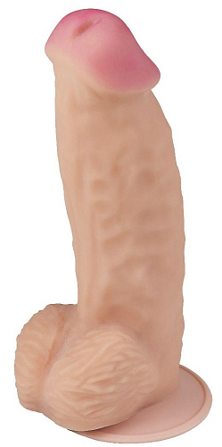 Телесный фаллоимитатор-супергигант с мошонкой на присоске LOVETOY (А-Полимер) 950303