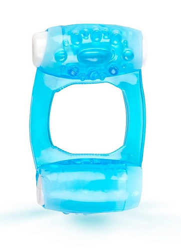 Голубое эрекционное кольцо c двумя вибропулями Brazzers BRC008