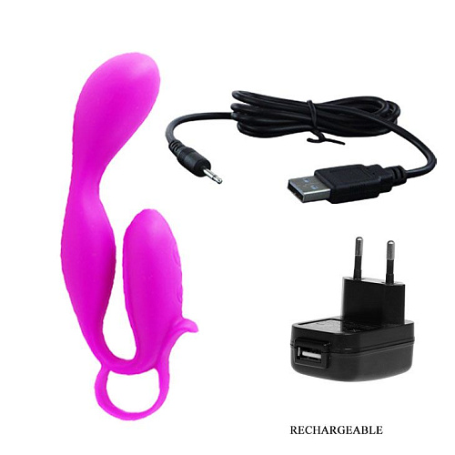 Вагинально-клиторальный вибромассажёр лилового цвета Baile Fancy BI-014212 (16,4 см)