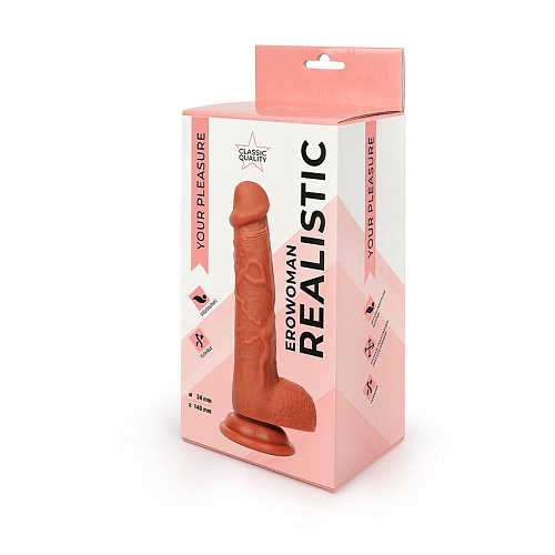 Реалистичный коричневый фаллоимитатор Bior toys Erowoman ER-30051