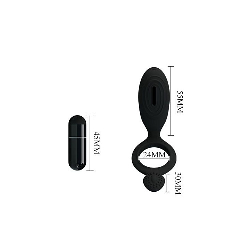 Чёрное эрекционное кольцо с клиторальной виброподушечкой Baile Ethol BI-026220-0801