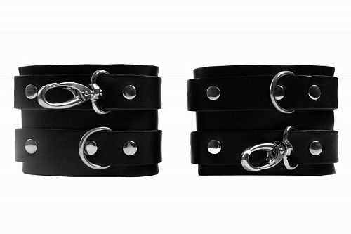 Чёрные широкие поножи с креплением на карабинах БДСМ арсенал 915-01 BX DD