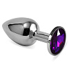 Серебристая анальная пробка с фиолетовой вставкой Lovetoy RO-SS08 (7,6 см)