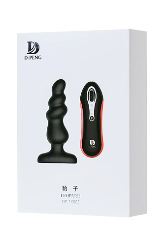 Чёрная анальная втулка с пультом D-PENG Leopard D-PENG DP-18005 (12,2 см)