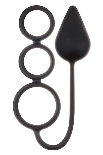 Чёрная анальная пробка с эрекционными кольцами NS Novelties Renegade 3 Ring Circus Large Black NSN-1109-63