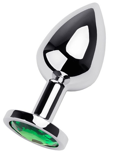Серебристая коническая анальная пробка с зелёным кристаллом ToyFa 717002-7 (8 см)