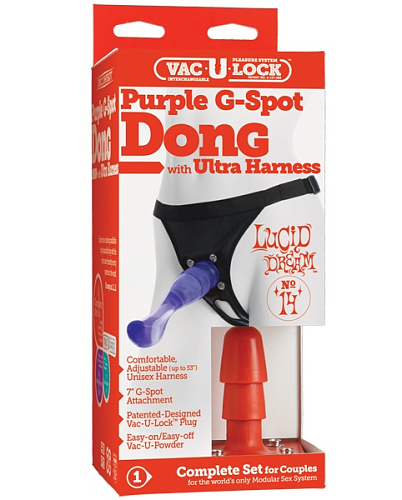 Фиолетовый страпон на трусиках-унисекс Doc Johnson 1050-20-BX (18,5 см)