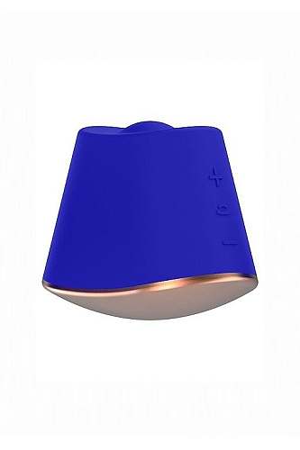 Синий клиторальный стимулятор с вибрацией и ротацией Shots Media BV Dazzling ELE009BLU (6,7 см)