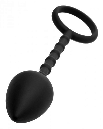 Чёрное эрекционное кольцо с каплевидной анальной пробкой XR Brands Imbed Silicone Anal Plug and Cock Ring AE690
