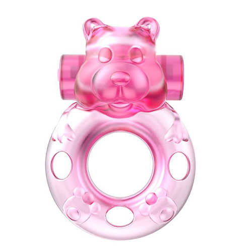 Розовое эрекционное виброкольцо на пенис Baile Pink Bear BI-010083A