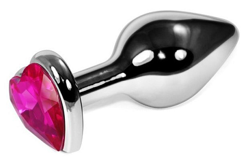 Серебристая анальная пробка с розовым кристаллом-сердцем Vandersex 170-SP (9 см)
