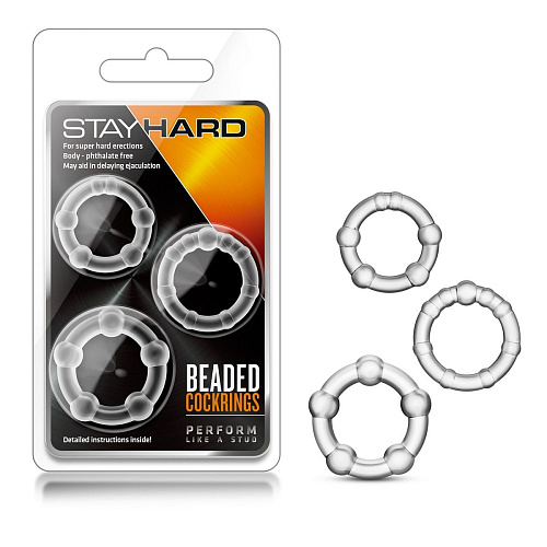 Набор из 3 прозрачных эрекционных колец Blush Novelties Stay Hard Beaded Cockrings BL-00012