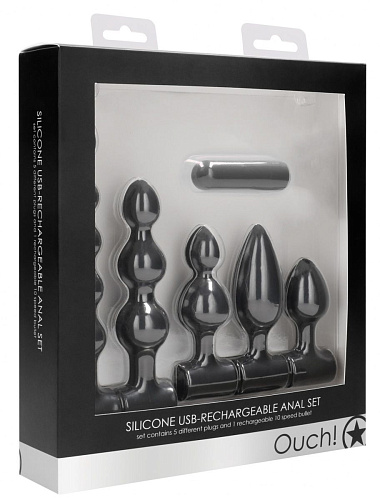 Чёрный анальный вибронабор Shots Media BV USB-Rechargeable Anal Set OU444BLK