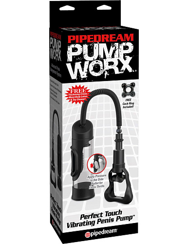 Вакуумная помпа с вибрацией чёрного цвета Pipedream Perfect Touch Vibrating Penis Pump PD3298-23