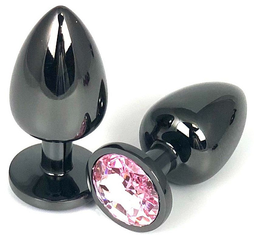 Чёрная металлическая анальная пробка с нежно-розовым стразом Vandersex 400-VPM1 (7,5 см)