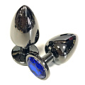 Чёрная металлическая анальная пробка с синим стразом Vandersex 400-VBL (9 см)