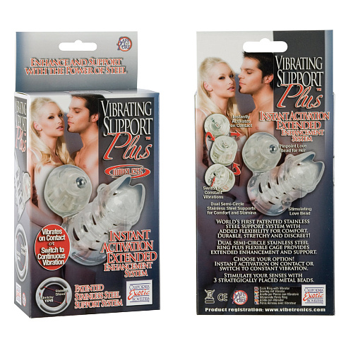 Прозрачная вибронасадка с клиторальным стимулятором California Exotic Novelties Vibrating Support Plus Instant Activation SE-1467-10-3