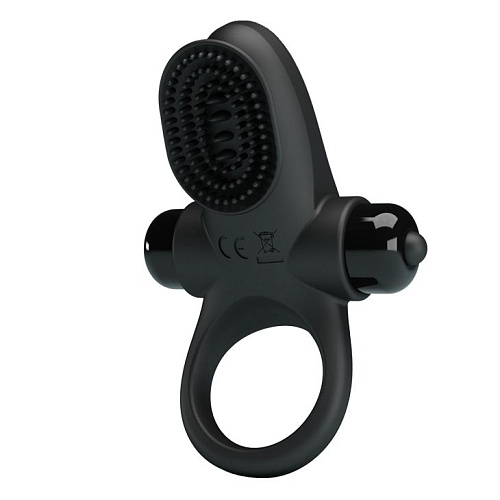 Чёрное эрекционное виброкольцо в клиторальной щеточкой Baile Vibrant Penis Ring II BI-210205