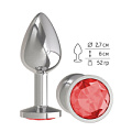 Серебристая анальная втулка с красным кристаллом Сумерки богов 513-04 red-DD (7 см)