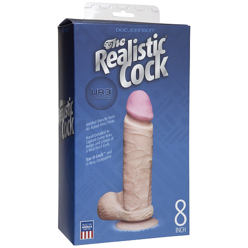 Ультрареалистичный фаллоимитатор телесного цвета Doc Johnson The Realistic Cock ULTRASKYN 8” 0276-02-BX (20,57 см)