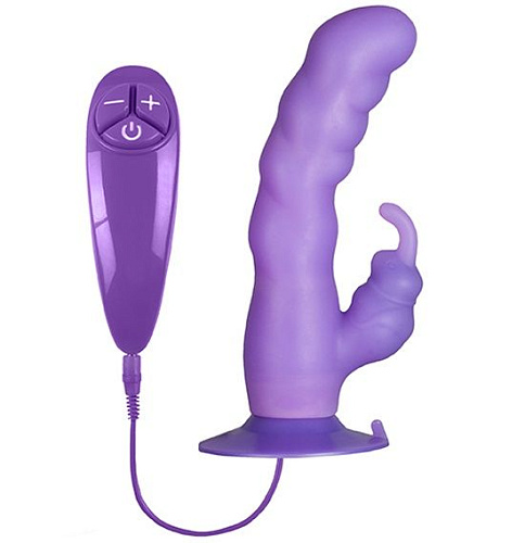 Фиолетовый вибратор с клиторальным отростком и присоской Dream Toys PURRFECT SILICONE SUCTION CUP DUO VIBE 20969 (18 см)